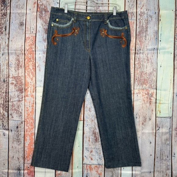 St.‎ John Sport Womens Size 10 Flare Bootcut High Rise Denim Jeans Embroidered - Picture 1 of 10